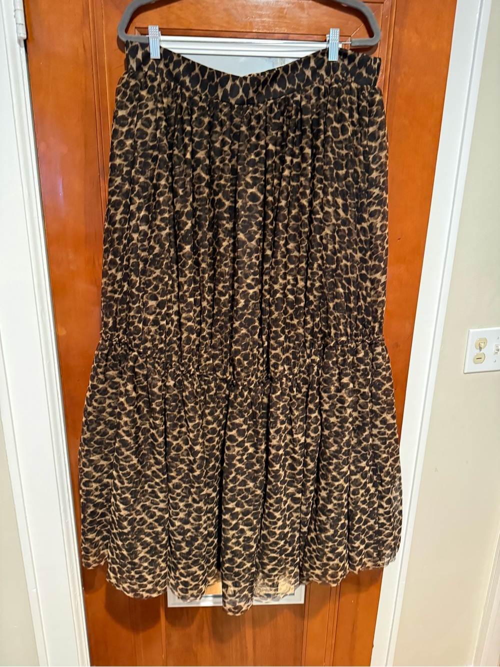 Boden Brown and Black Leopard Tiered Maxi Skirt NWT